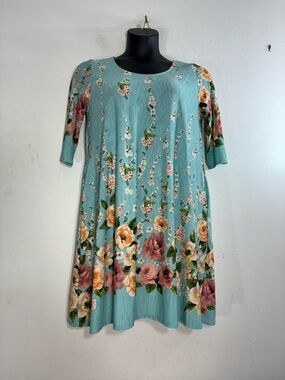 Honeyme Aqua Blue Floral swing dress medium